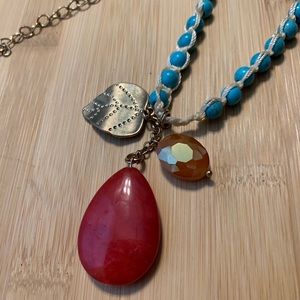 Versona Gold, Red Beaded Cognac Leather Necklace